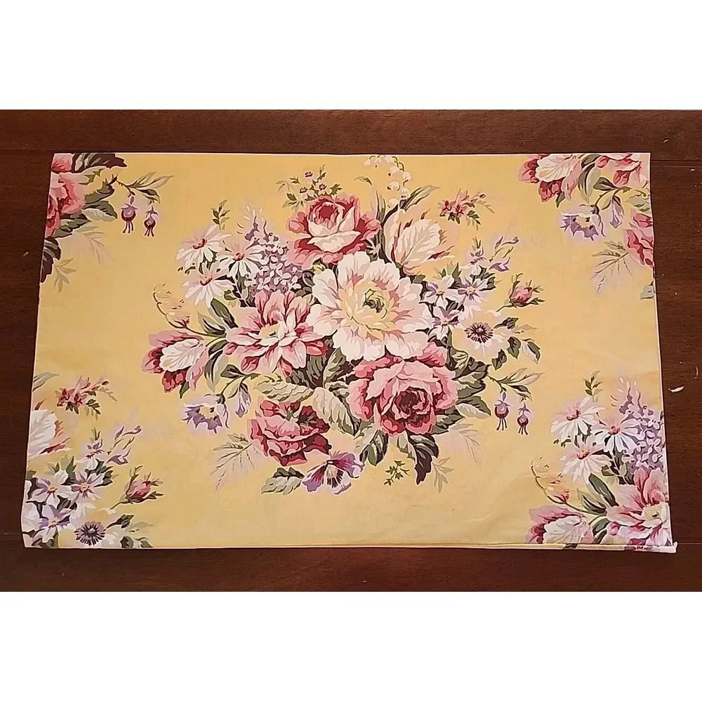 Vintage RALPH LAUREN Sophie Brooke STD Pillow Case & Sham Yellow Floral‎ RUFFLED